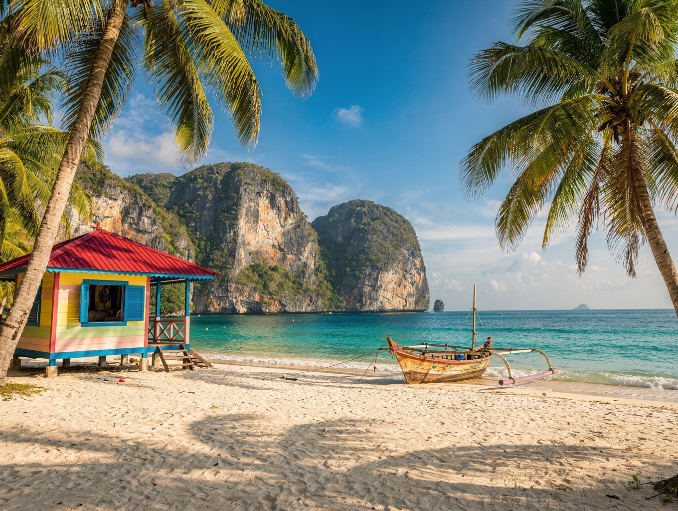 Sun-drenched shoreline of Malapascua island