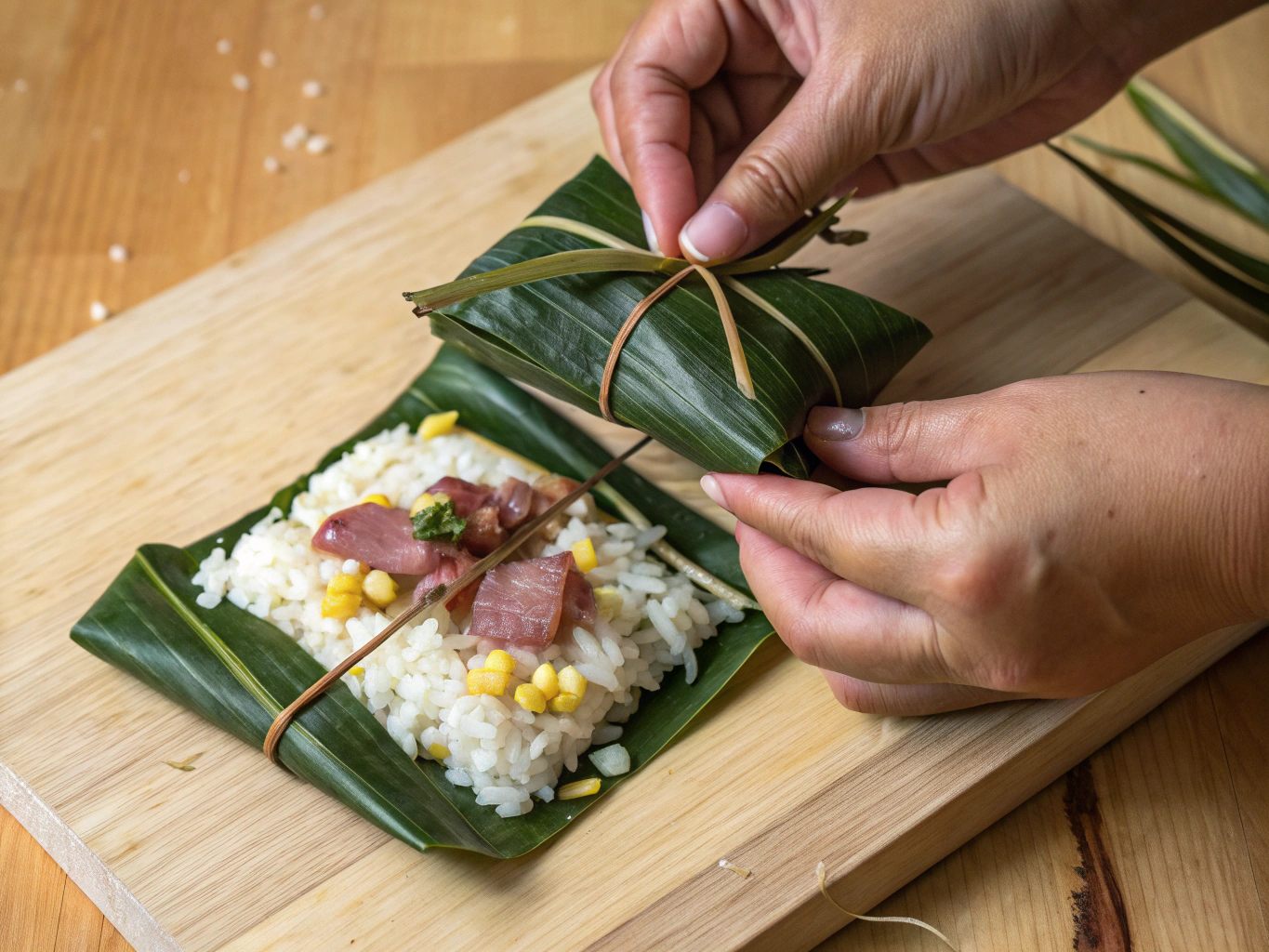 Woven palm leaf rice wrap