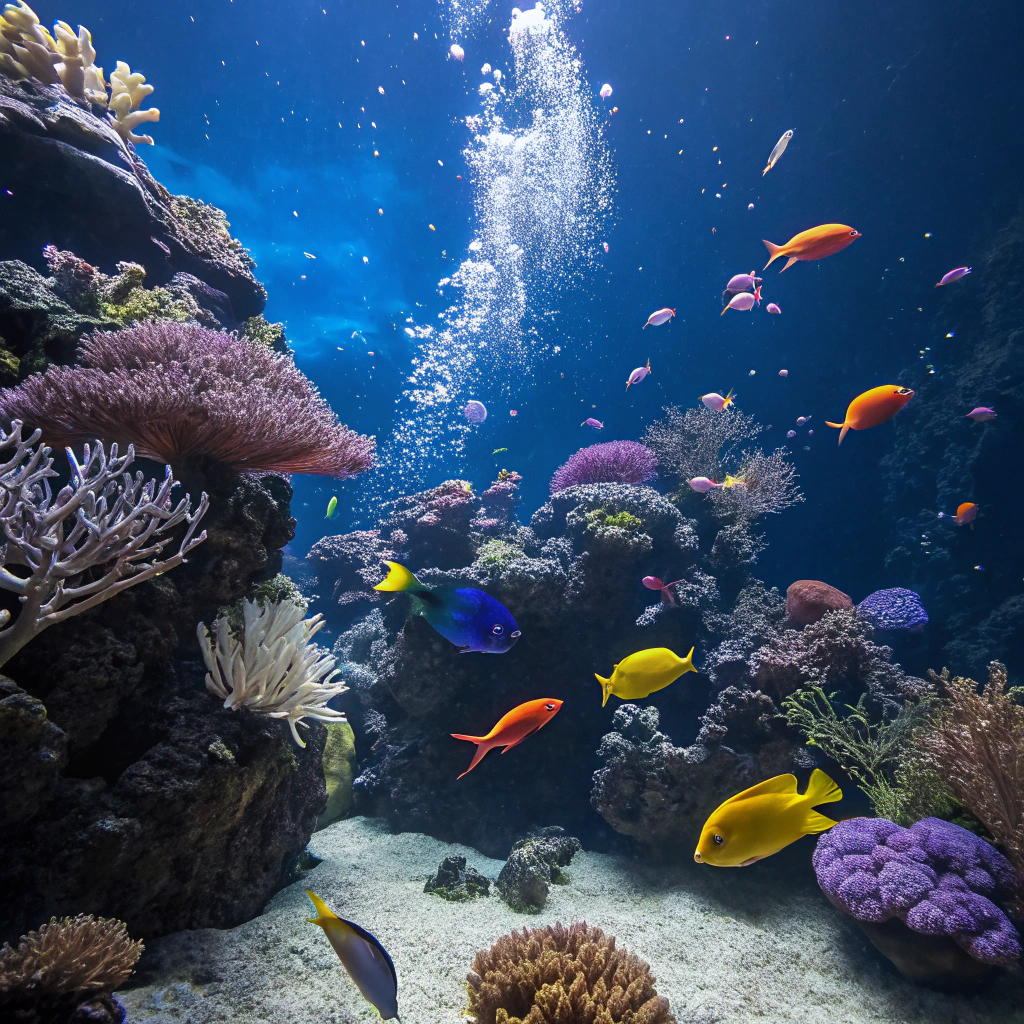 Vibrant coral reef ecosystem under the sun