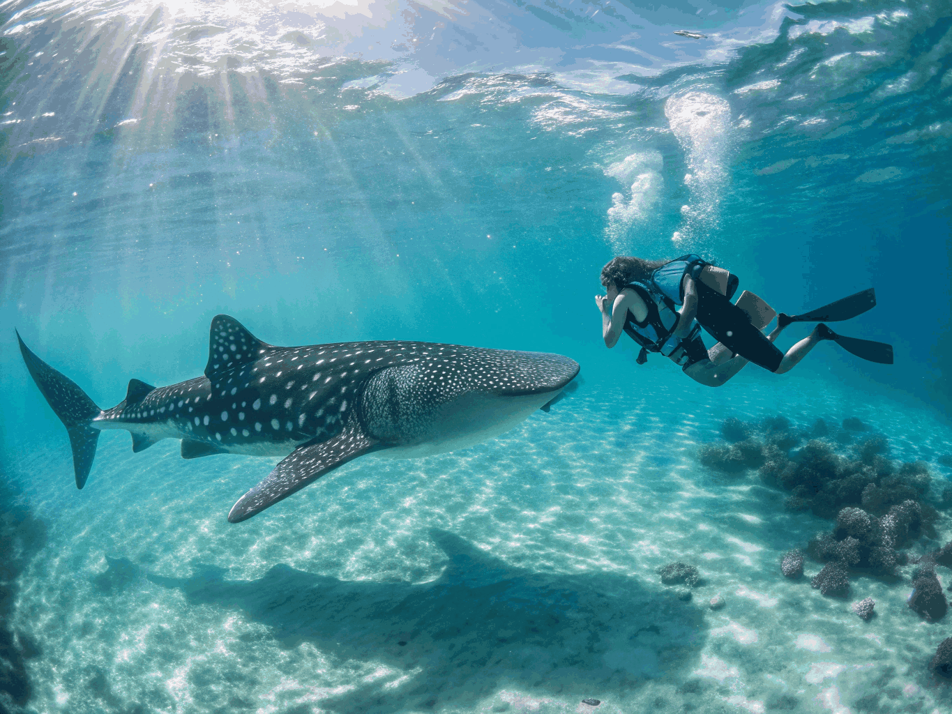 Whale shark swimming in clear waters