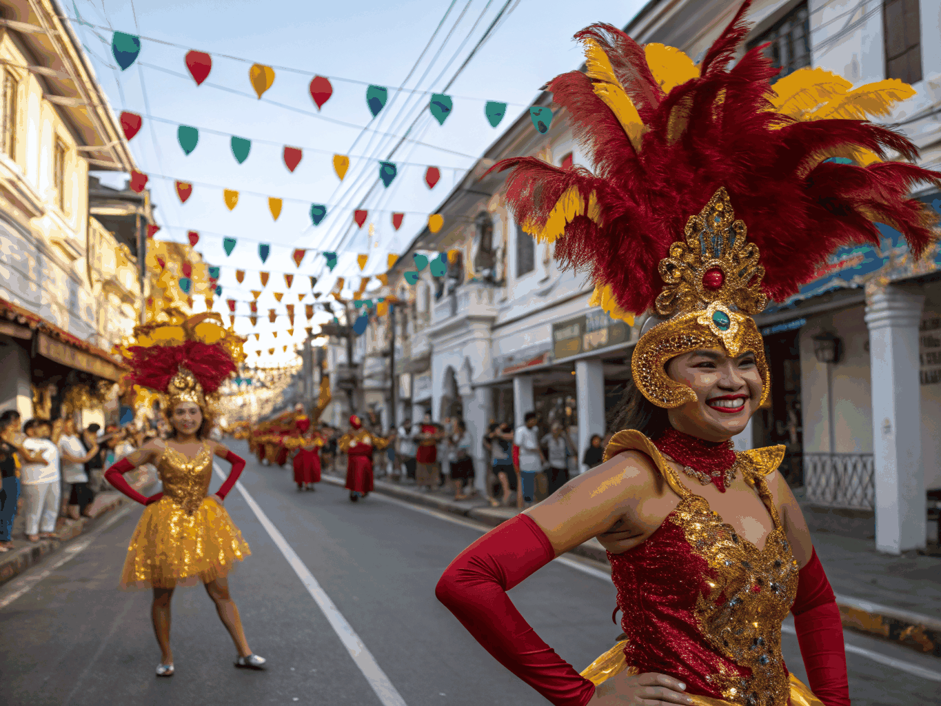 Vibrant Sinulog festival dancers in traditional attire